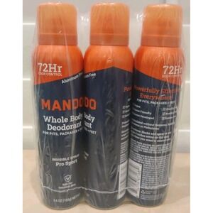 Mando Men's Whole Body Pro Sport Deodorant 72 Hr Invisible Spray 3.6 oz (3-pack)